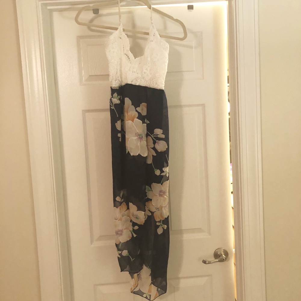 Silk summer dress with lace top